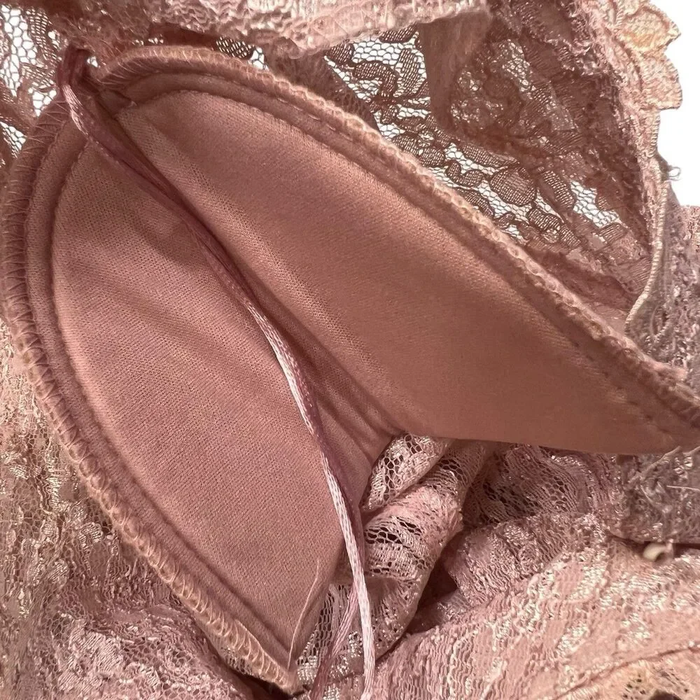 Lace Maxi Dress Vintage Long Sleeve Size 5 Blush Pink Coquette Formal Wear - Picture 11 of 16